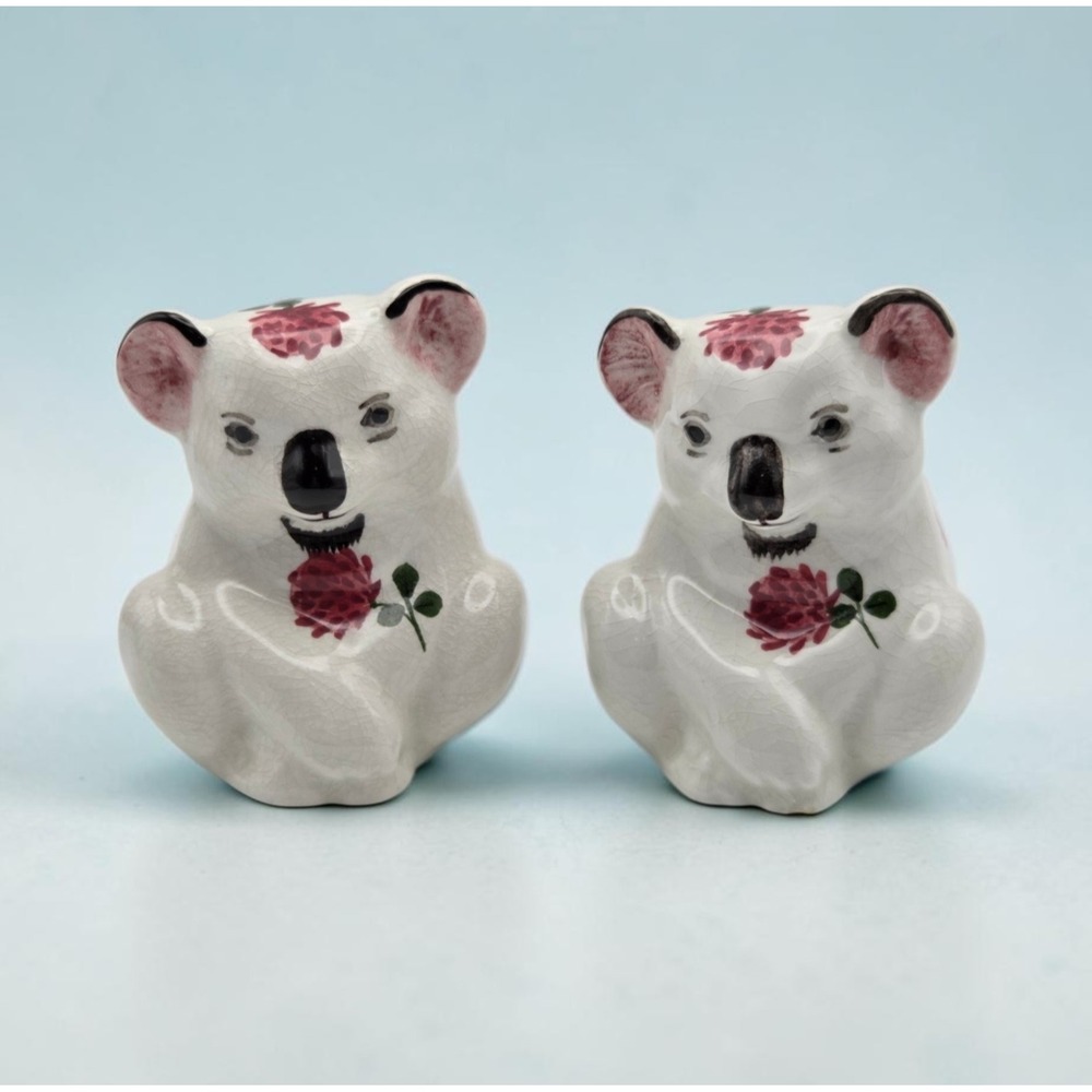 Vintage Pair Of Plichta London Porcelain Hand Painted Wemyss Style Koala Bears